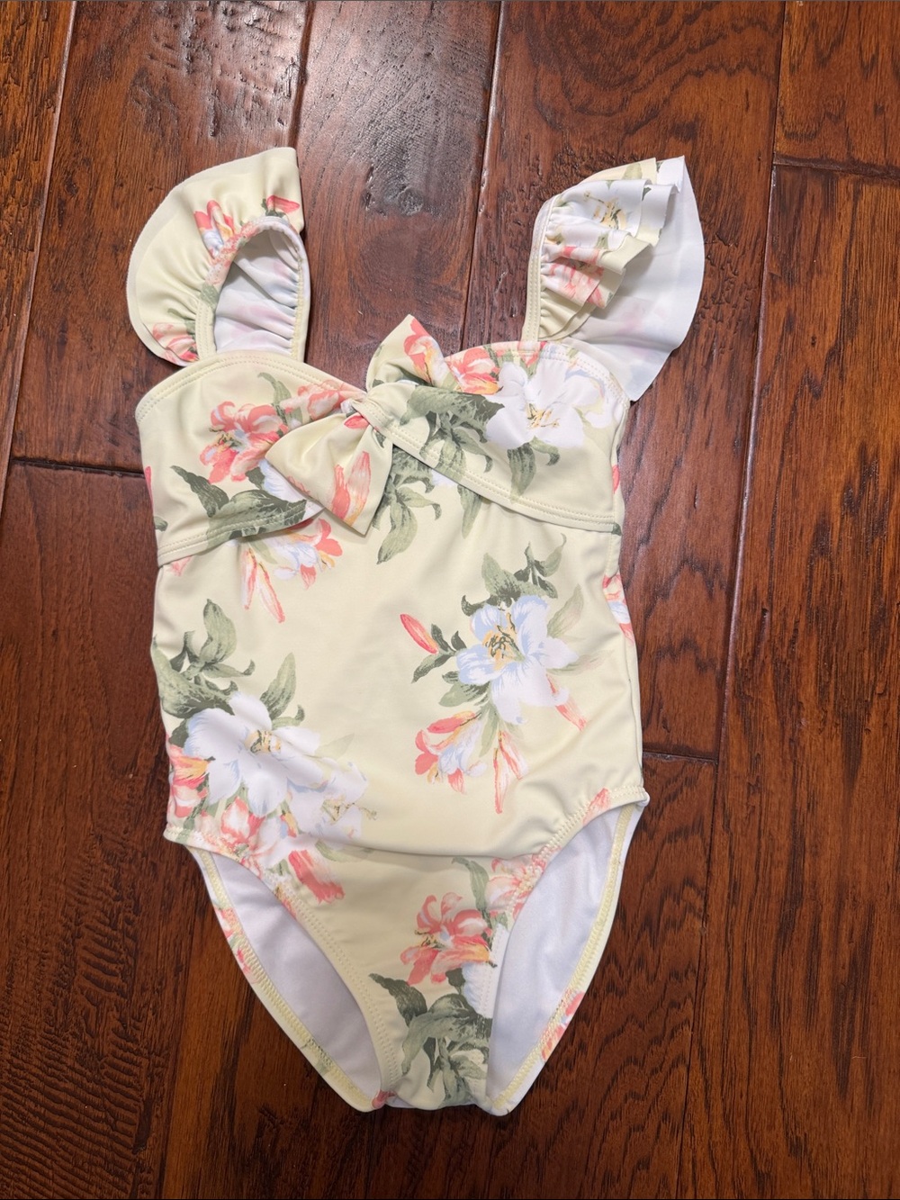 Janie and Jack Pale Yellow Floral Ruffle One-Piece Swimsuit